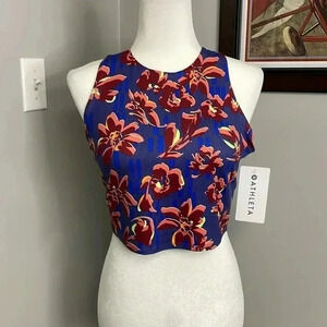 NWT Conscious Crop Bikini Top Size Large Blue Floral Womens Ladies Workout Yoga
